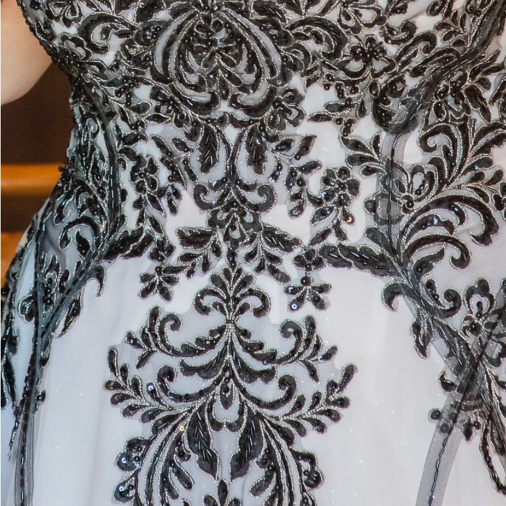 Sottero and Midgley White Ballgown with Black Lace Appliqué - Picture 6 of 10